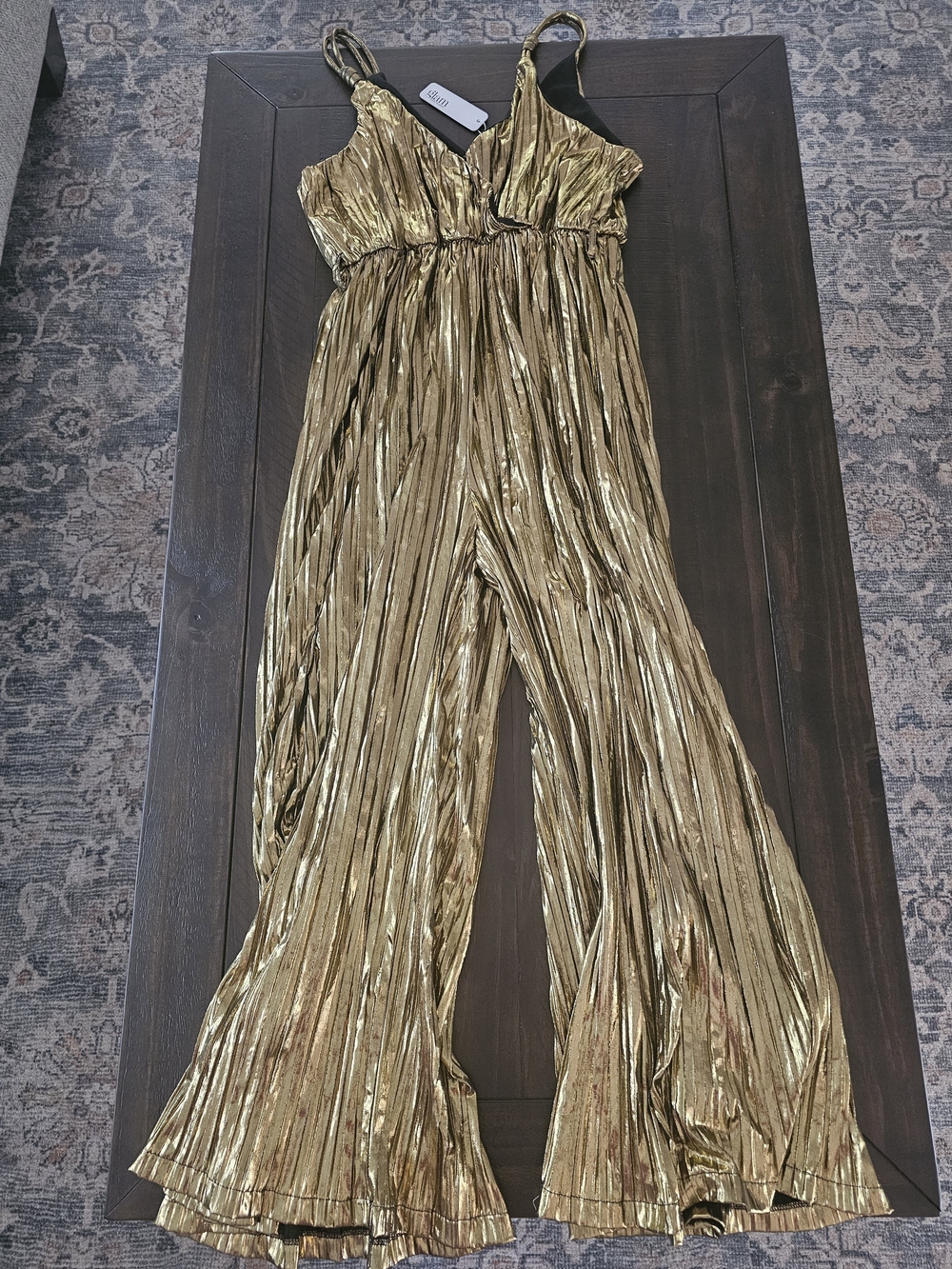 glam Metallic Gold Pleated Wide-Leg Jumpsuit